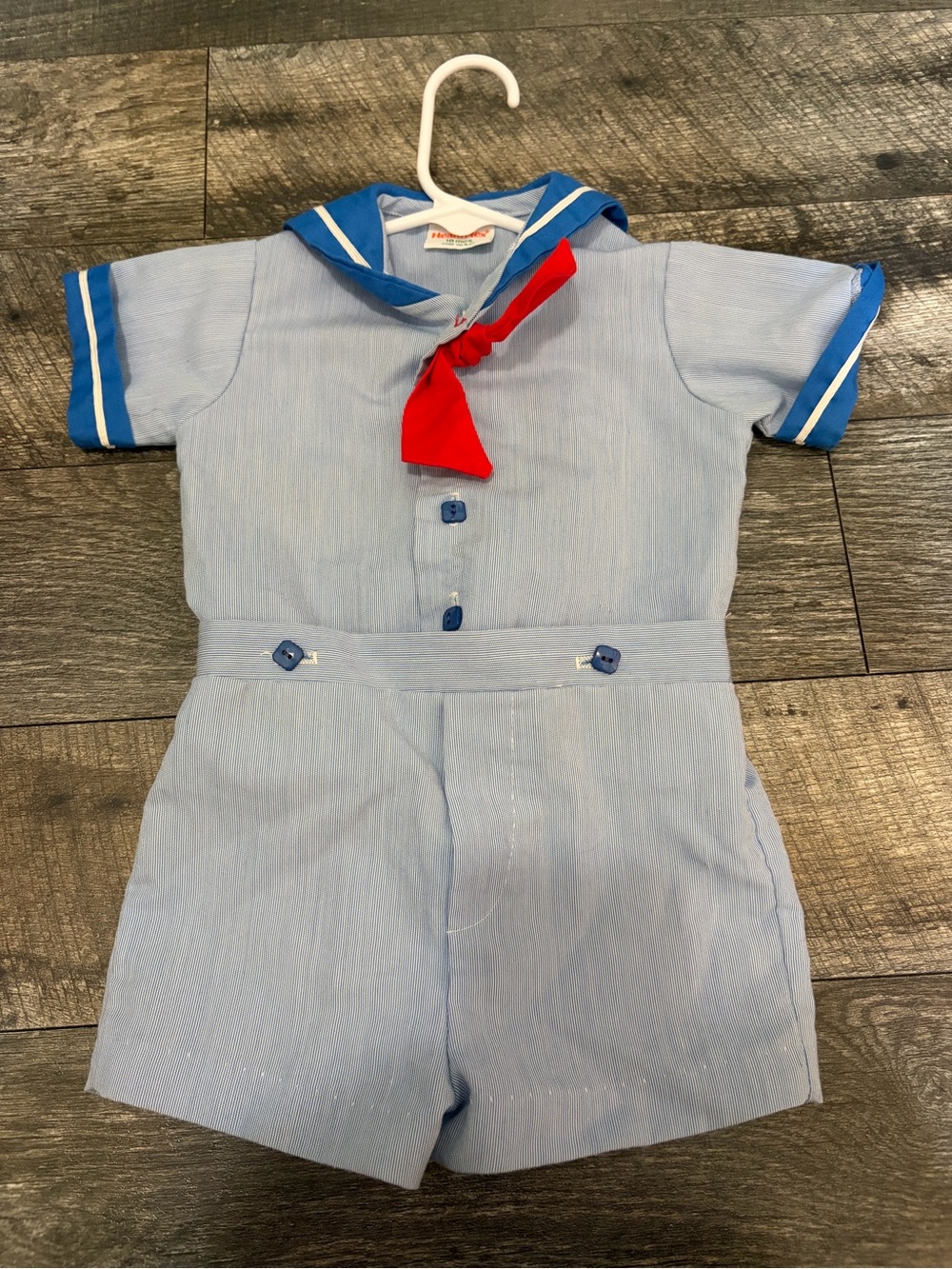 Vintage healthtex Light Blue Sailor Romper with Red Neck Tie size 18 months